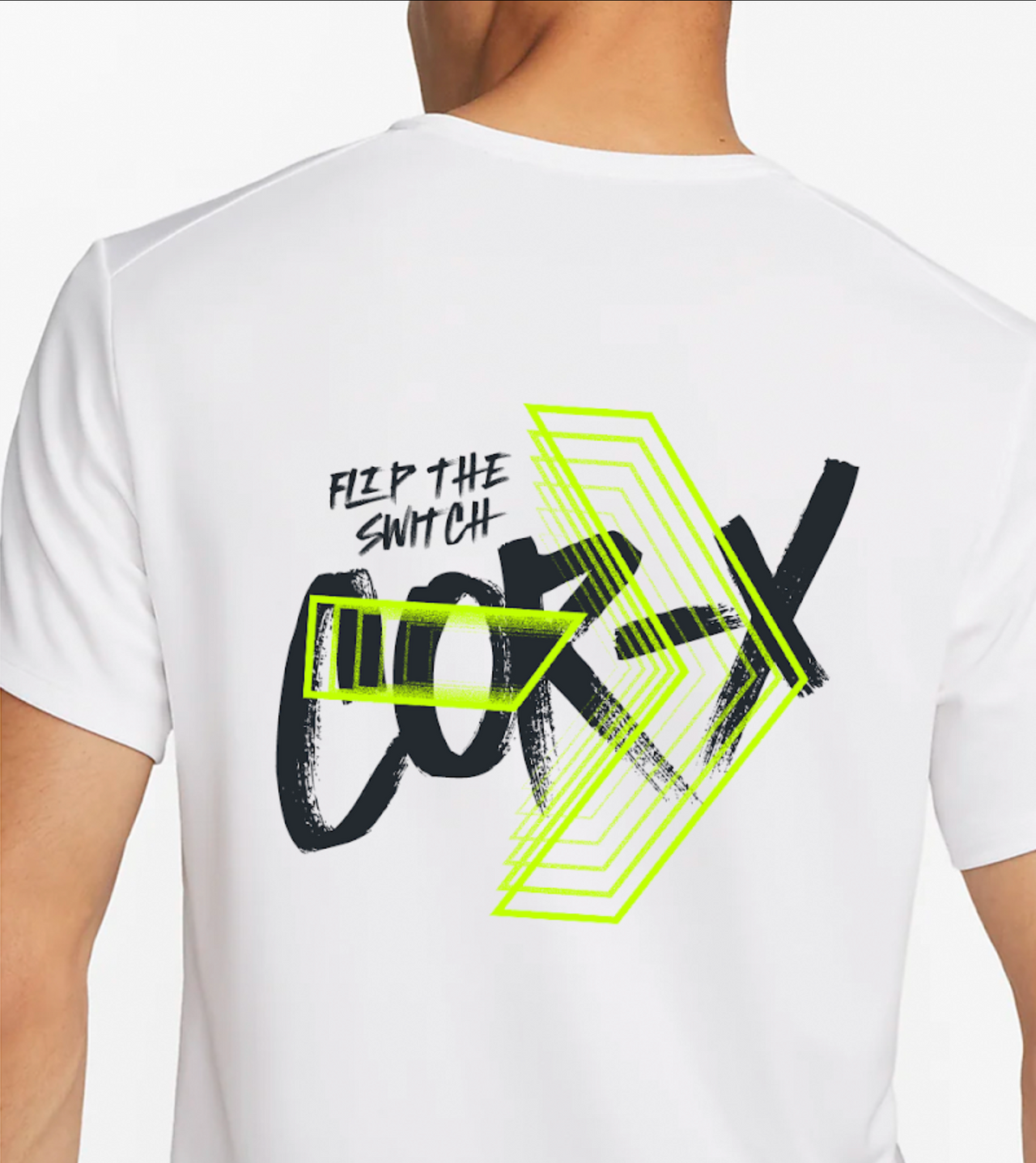 COR-X Flip the Switch funkčné športové tričko biele unisex zadná strana