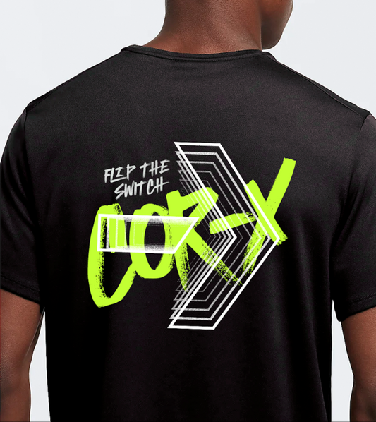 COR-X Flip the Switch funkčné športové tričko čierne unisex zadná strana logo