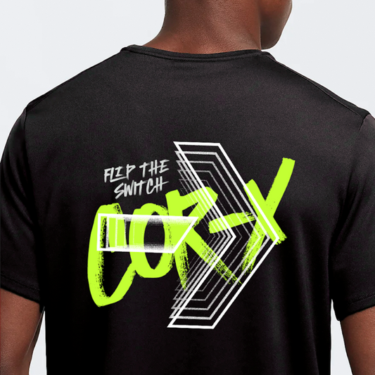 COR-X Flip the Switch funkčné športové tričko čierne unisex zadná strana logo