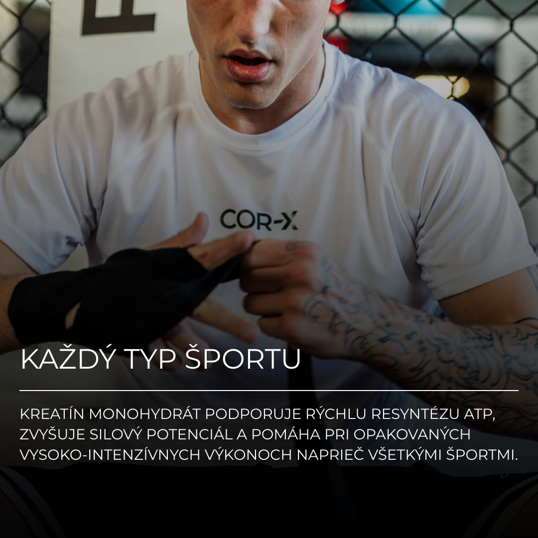 COR-X Creatine M-X Atlét a motivačná grafika na balení