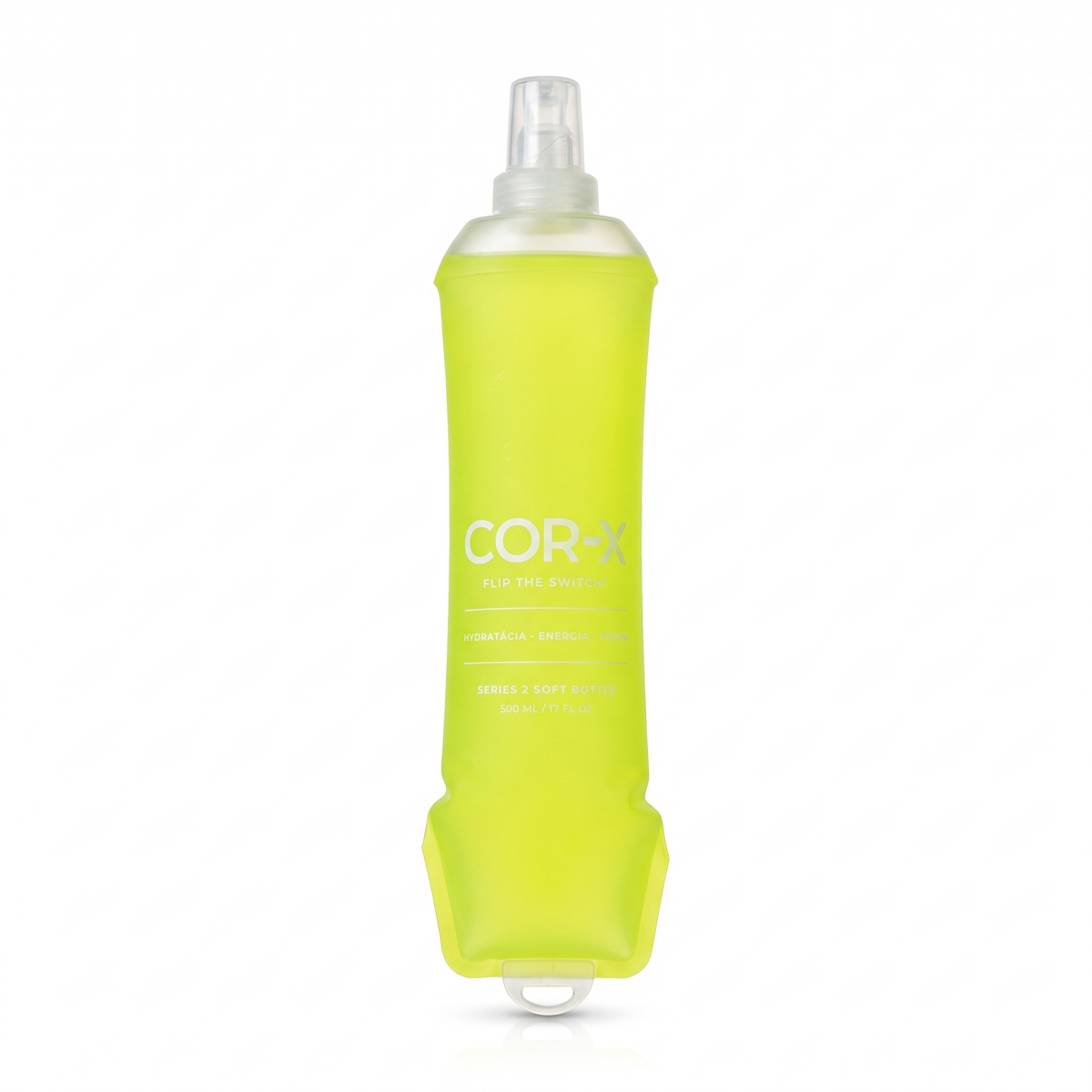 COR-X soft flask Series 2 v limetkovej farbe, mäkká bežecká fľaša 500 ml na bielom pozadí